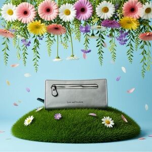 Gray 'Love and Freedom' Zip Wallet